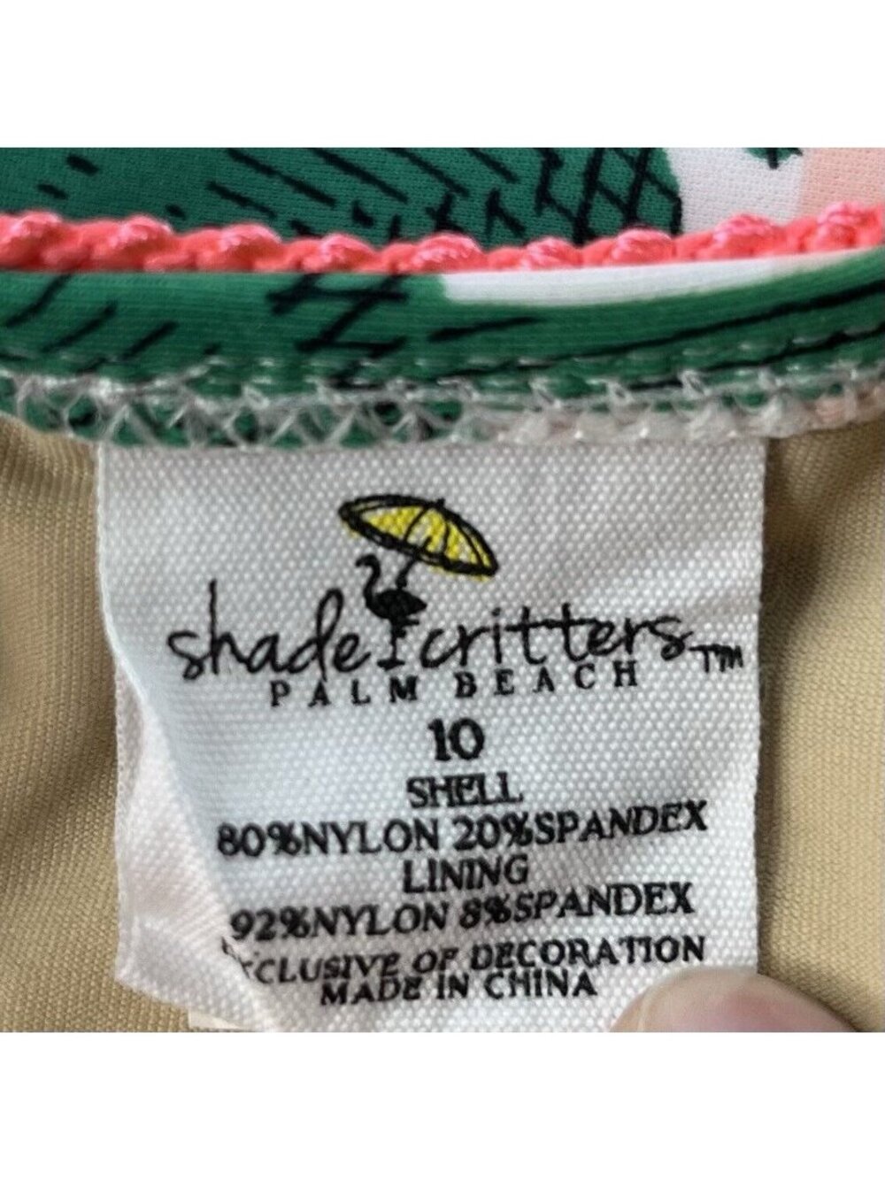Shade Critters One Piece Swim Suit Size 10 Green Pink Palms Fringe Pool Summer - Picture 7 of 9